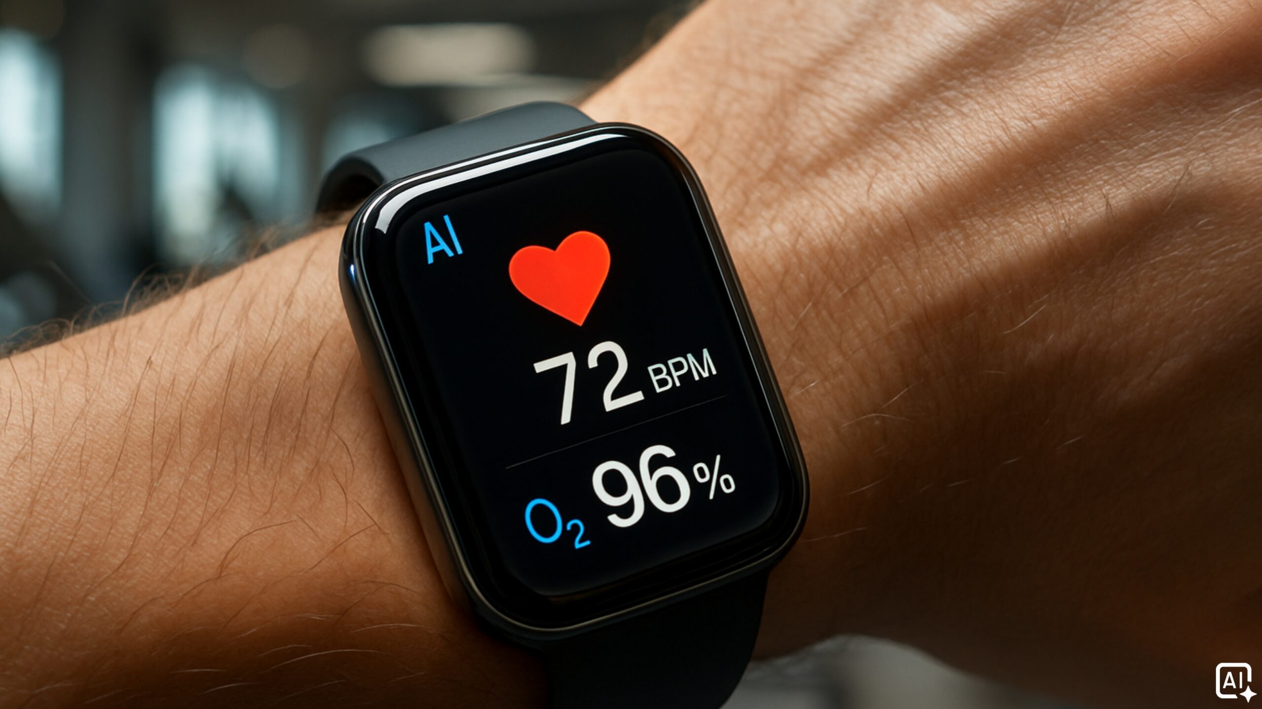 AI-powered wearables monitoring health data on a smartwatch display