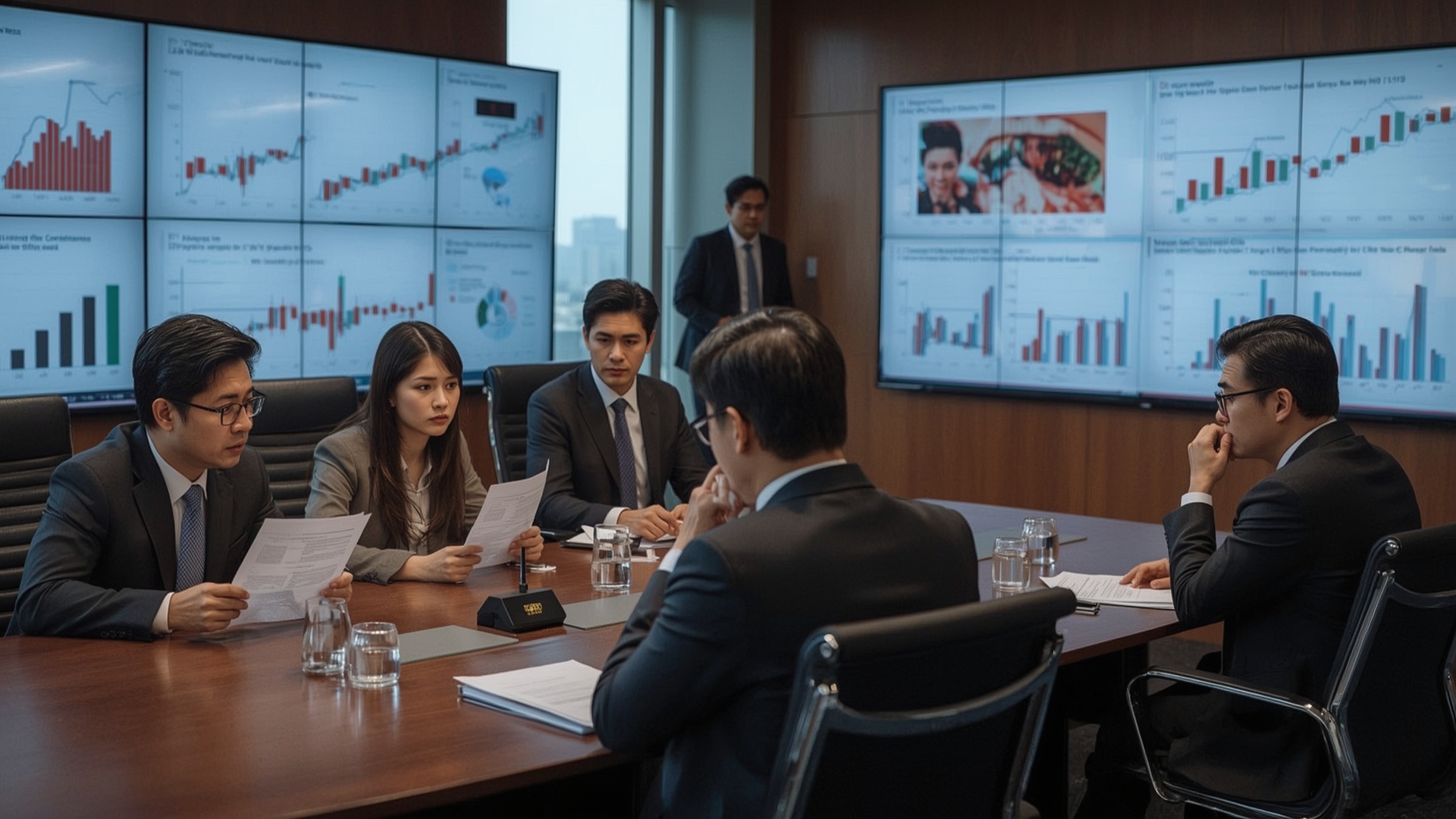 China economic confidence declining with business executives looking concerned at economic charts